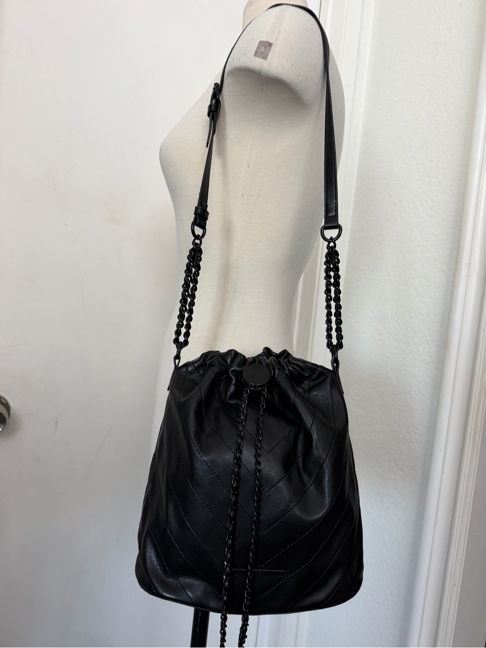 Black Quilted Drawstring Shoulder Bag